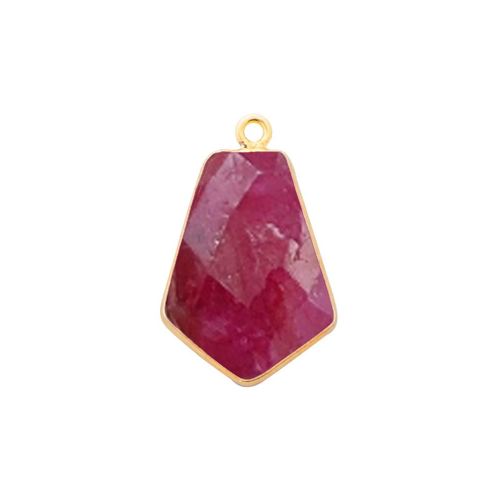 Dyed Ruby Gemstone 15x20mm Tie Shape Gold Vermeil Bezel set Pendant