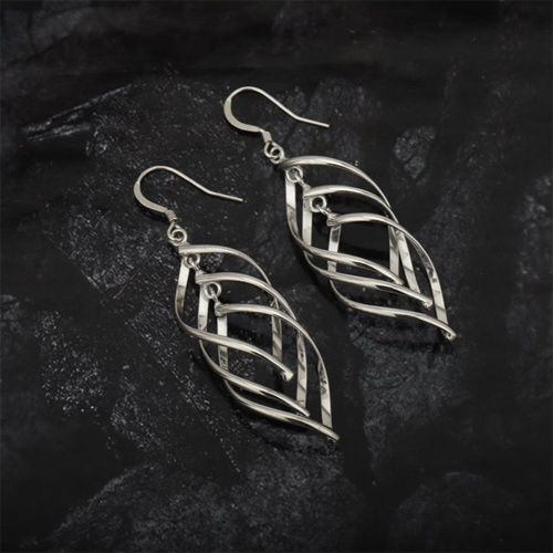 Twisted Multi Oval Dangle Silver Earrings