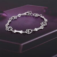 Open Dog Paw Bones Silver Bracelet