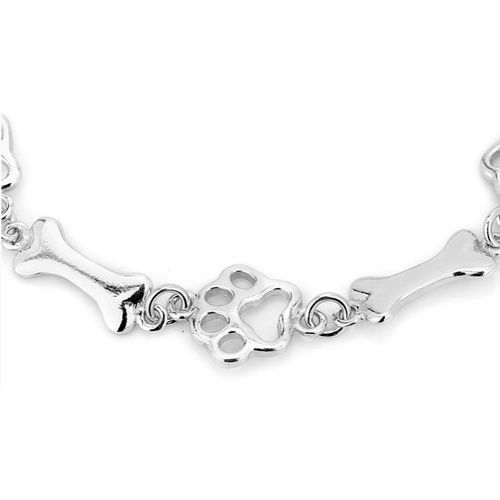 Open Dog Paw Bones Silver Bracelet