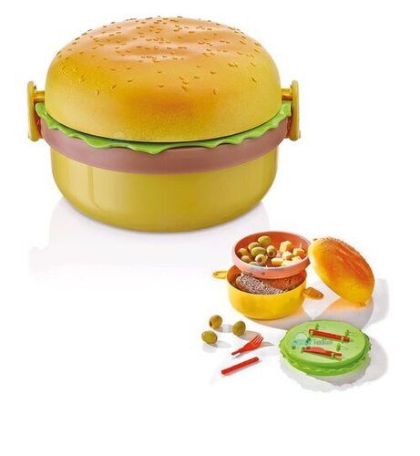 Burger Shape Lunch Box for Kids Lunch Box for Kids Tiffin Box Lunch Box Leak Proof Plastic Lunch Box with Compartments Multicolor