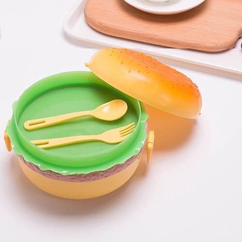 Burger Shape Lunch Box for Kids Lunch Box for Kids Tiffin Box Lunch Box Leak Proof Plastic Lunch Box  with Compartments Multicolor