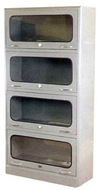 Silver Library Shelves With Glass Door