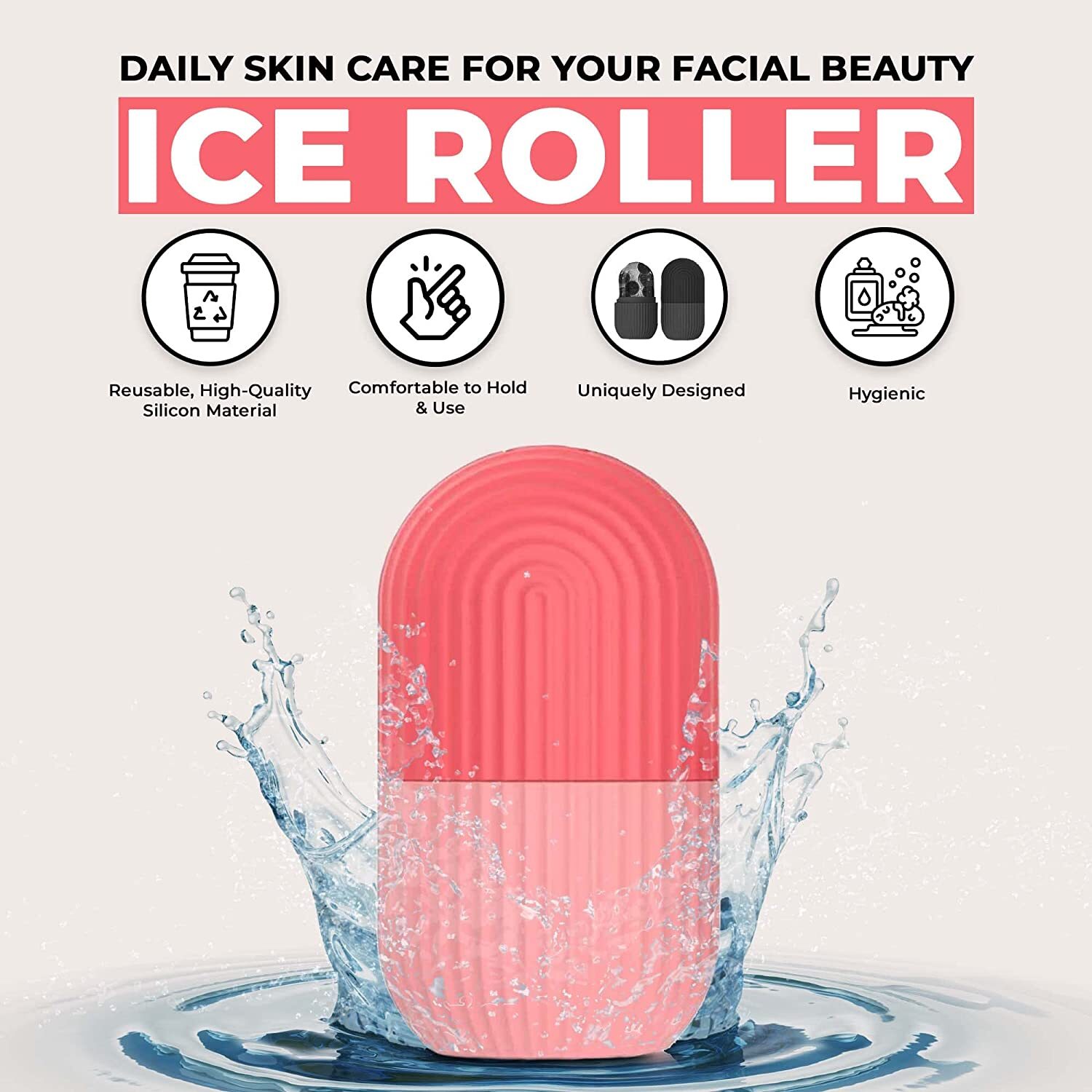 Ice Roller for Face Puffy Eyes and Neck Easy to Hold and Use Reusable Facial Beauty Ice Roller for Glowing and Clear Skin