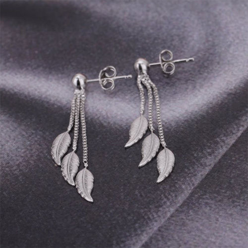 Dangling Multi-Strand Feather Silver Earrings