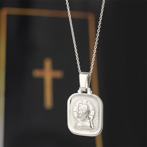 Jesus Medal Prayer Silver Pendant Necklace