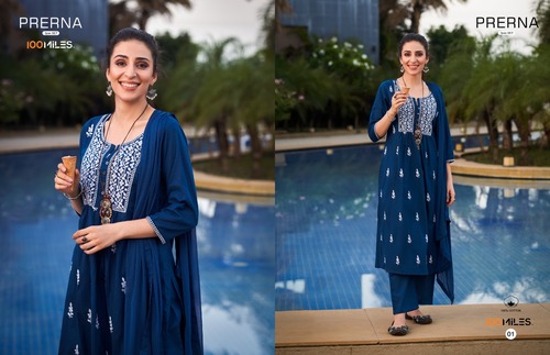 Pure Cotton Cambric Flare Embroidered Kurti