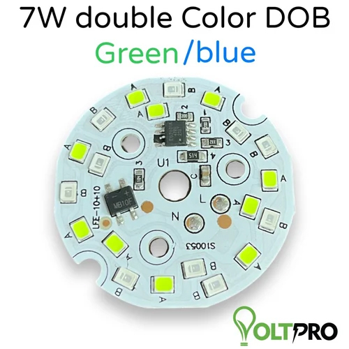 7W DOB Double Color Green-Blue - Aluminum Build, 7 Watt Voltage | Blue Lighting Feature