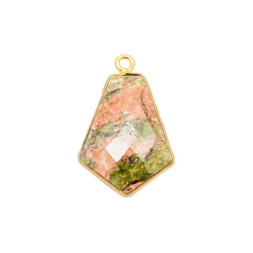 Charms Unakite Gemstone 15X20Mm Tie Shape Gold Vermeil Bezel Set Pendant