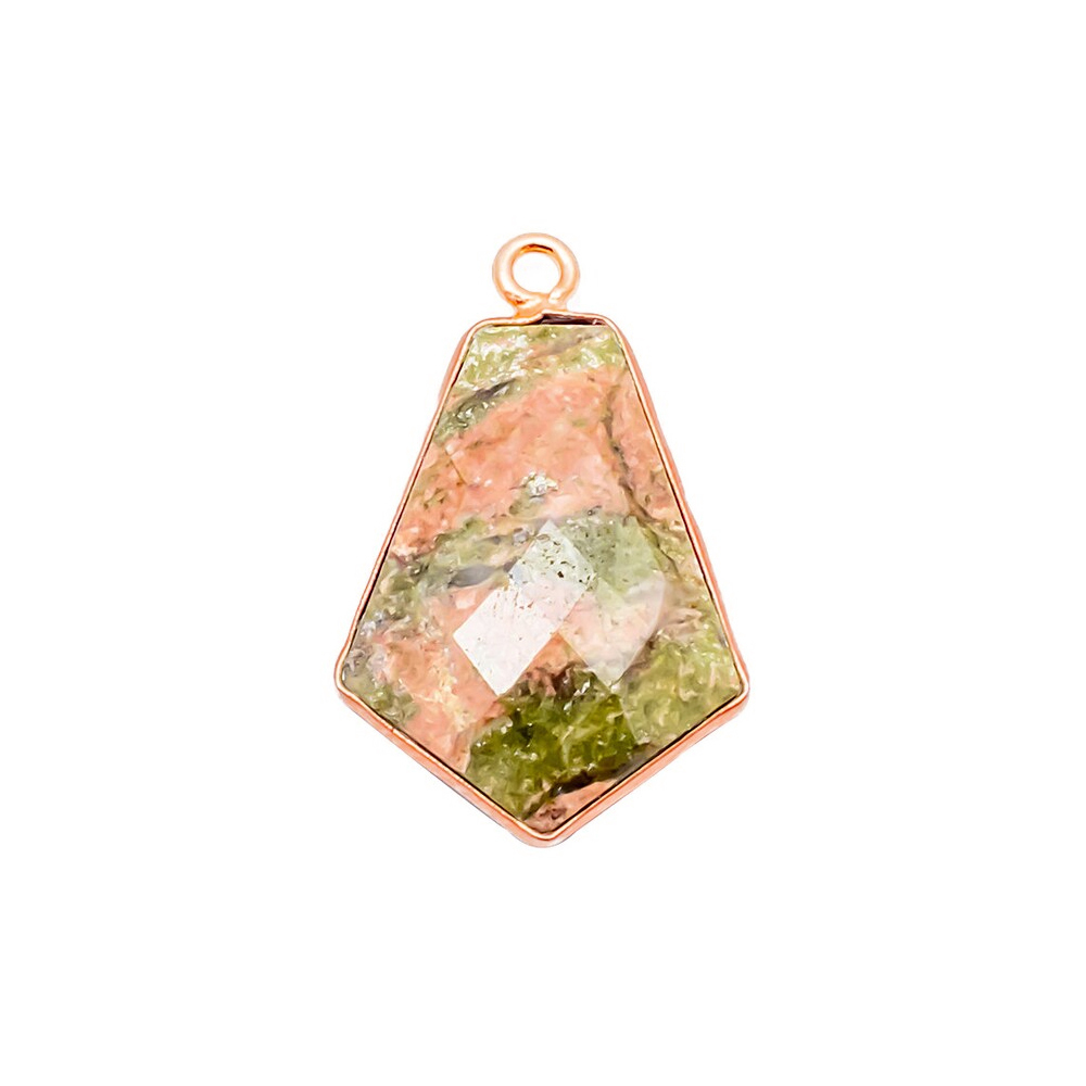 Unakite Gemstone 15x20mm Tie Shape Gold Vermeil Bezel set Pendant