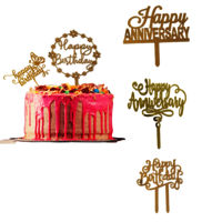 Yorkker Cake Toppers (Happy Birthday Happy Anniversary) Golden Acrylic Cake Toppers