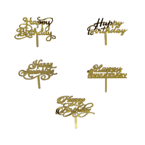 Small Golden Acrylic Cake Toppers 5 Pcs