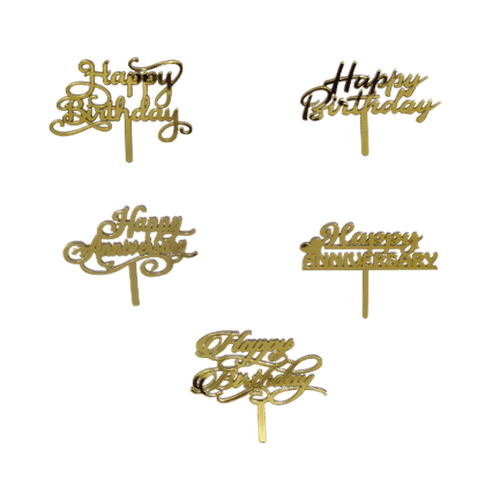 Yorkker Cake Toppers Small  Golden Acrylic Cake Toppers 5 Pcs