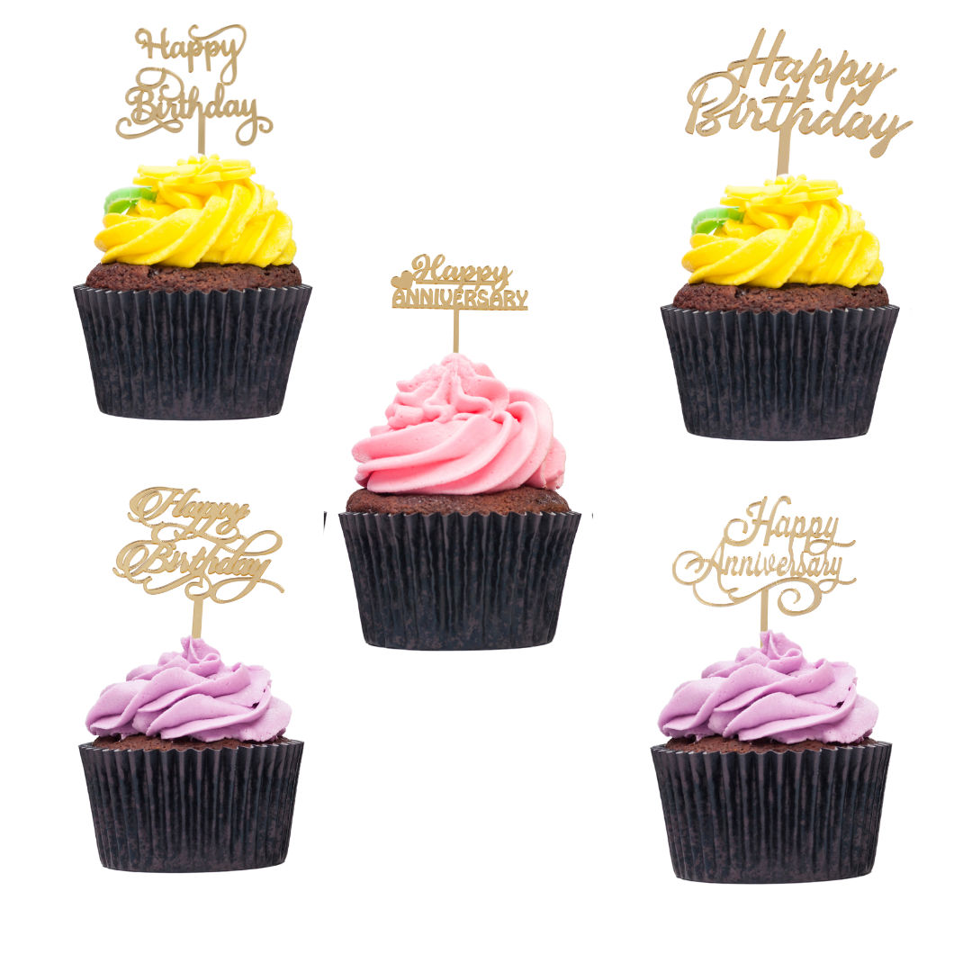 Yorkker Cake Toppers Small  Golden Acrylic Cake Toppers 5 Pcs