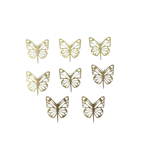 Yorkker Acrylic Butterfly Cake Topper - Set of 8 Pcs | Golden Color for Cake and Cupcake Decoration