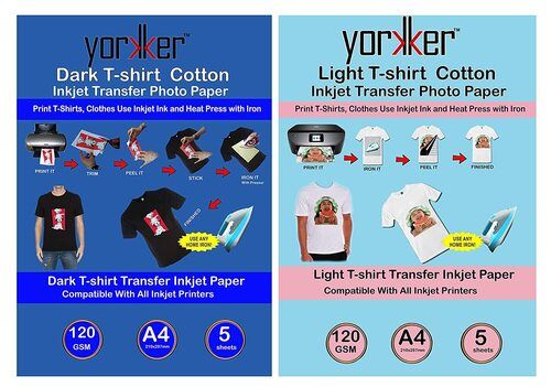 Yorkker LC T shirt Light Cotton Inkjet Transfer Photo Paper Pack of 5 Dark  and 5 Light