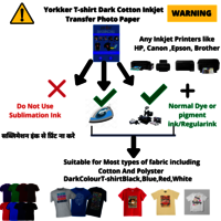 Yorkker LC T shirt Light Cotton Inkjet Transfer Photo Paper Pack of 5 Dark  and 5 Light
