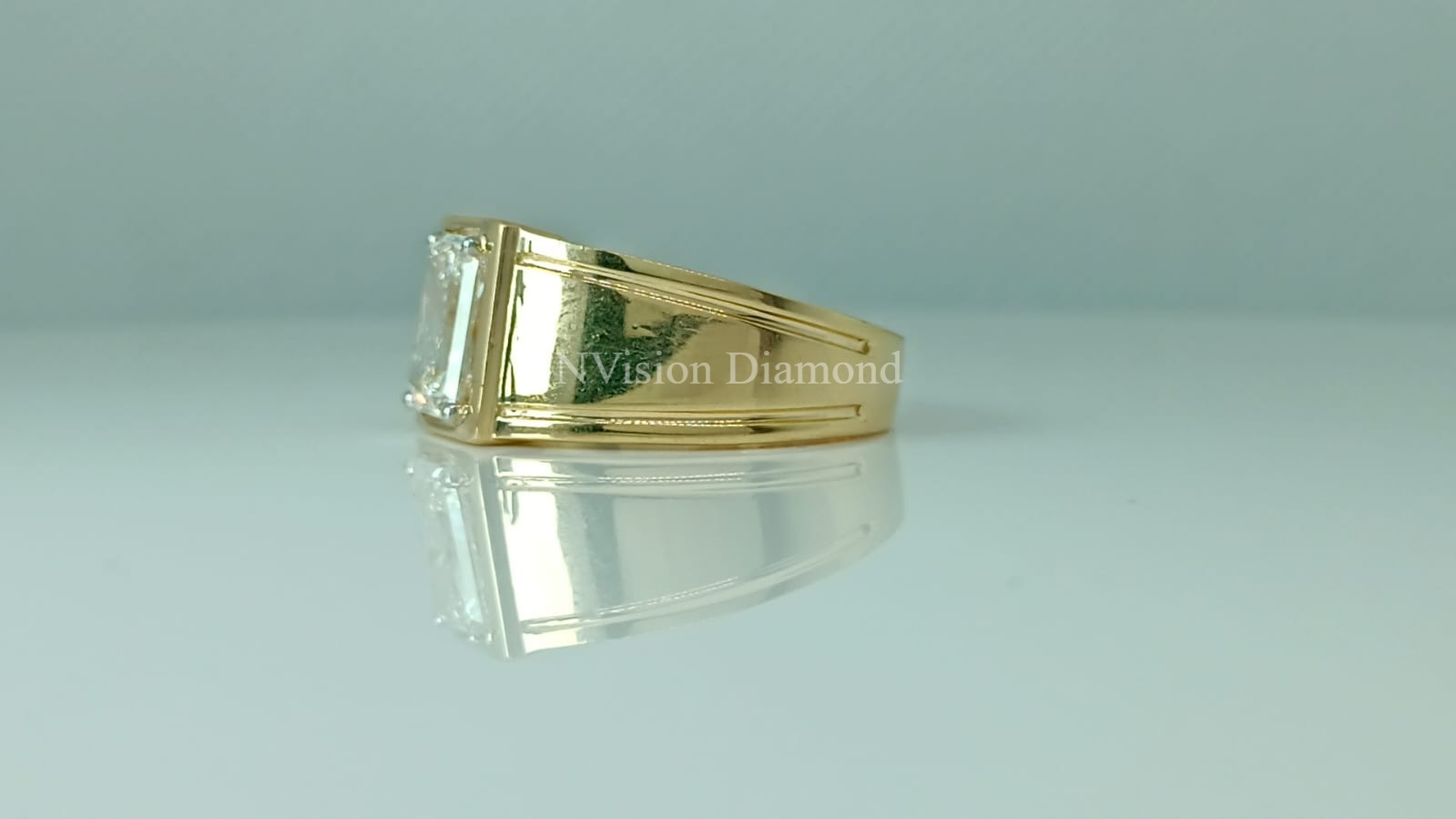 Lab Grown Radiant Solitaire Mens Diamond Ring