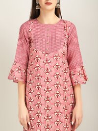 Pink magic print round gala 4buttons kurti P9