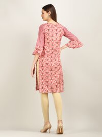 Pink magic print round gala 4buttons kurti P9