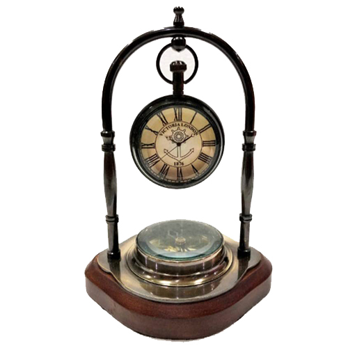 Brass Antique Gimbled Compass Style Nautical Maritime Ship Desk Clock