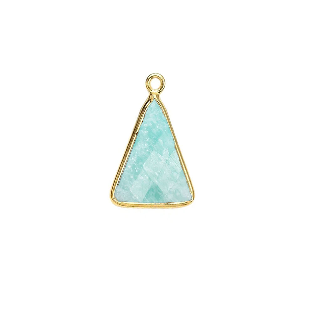 Amazonite Gemstone 10x15mm Triangle Shape Gold Vermeil Bezel set Charm