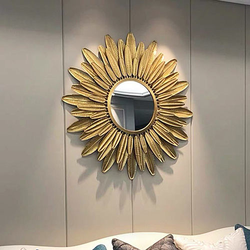 Gold Round Feather Wall Mirror