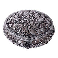 Silver Handicraft Item - Medium Size, Round Shape, Antique Silver Finish | Embossed Floral Pattern, Exquisite Craftsmanship