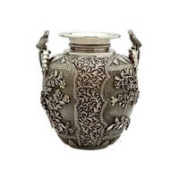 Silver Plated Flower Vase - Medium Size, Round Shape, Silver Color | Floral Engraving Design, Polished Finish For Elegant Decor