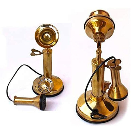 Round Hand Carved Dial Antique Landline Telephone.