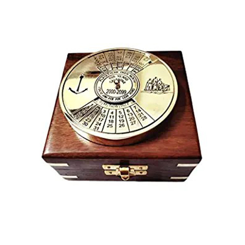 Brass Calendar Paperweight with Wood Box