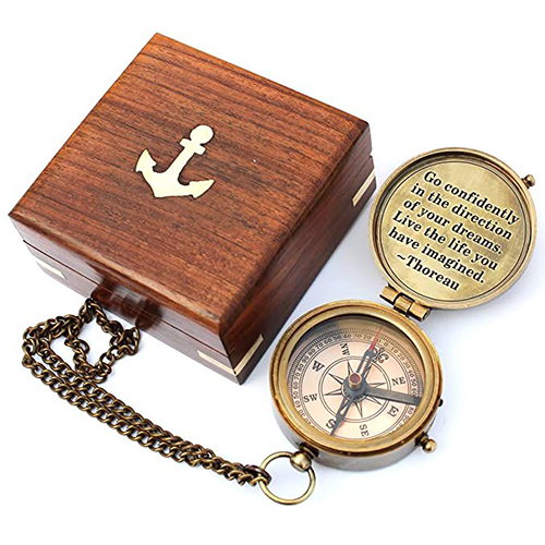 Brass Pocket Compass with Wooden Box