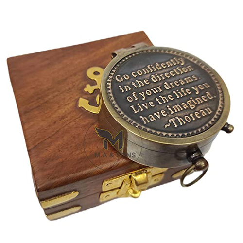 Antique Compass With Wooden Box