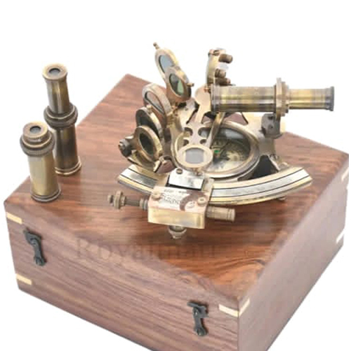 Nautical with Astrolabe Ship Sextant Tool with Wooden Box