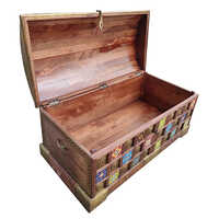 Trunk Box - Wood, Medium Size, Polished Brown Finish | Vintage Handcrafted Rustic Storage Solution for Home Decor