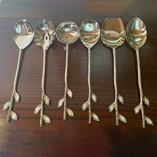 Handles Serving Spoons Gold Leaf Design - Color: As Per Availability