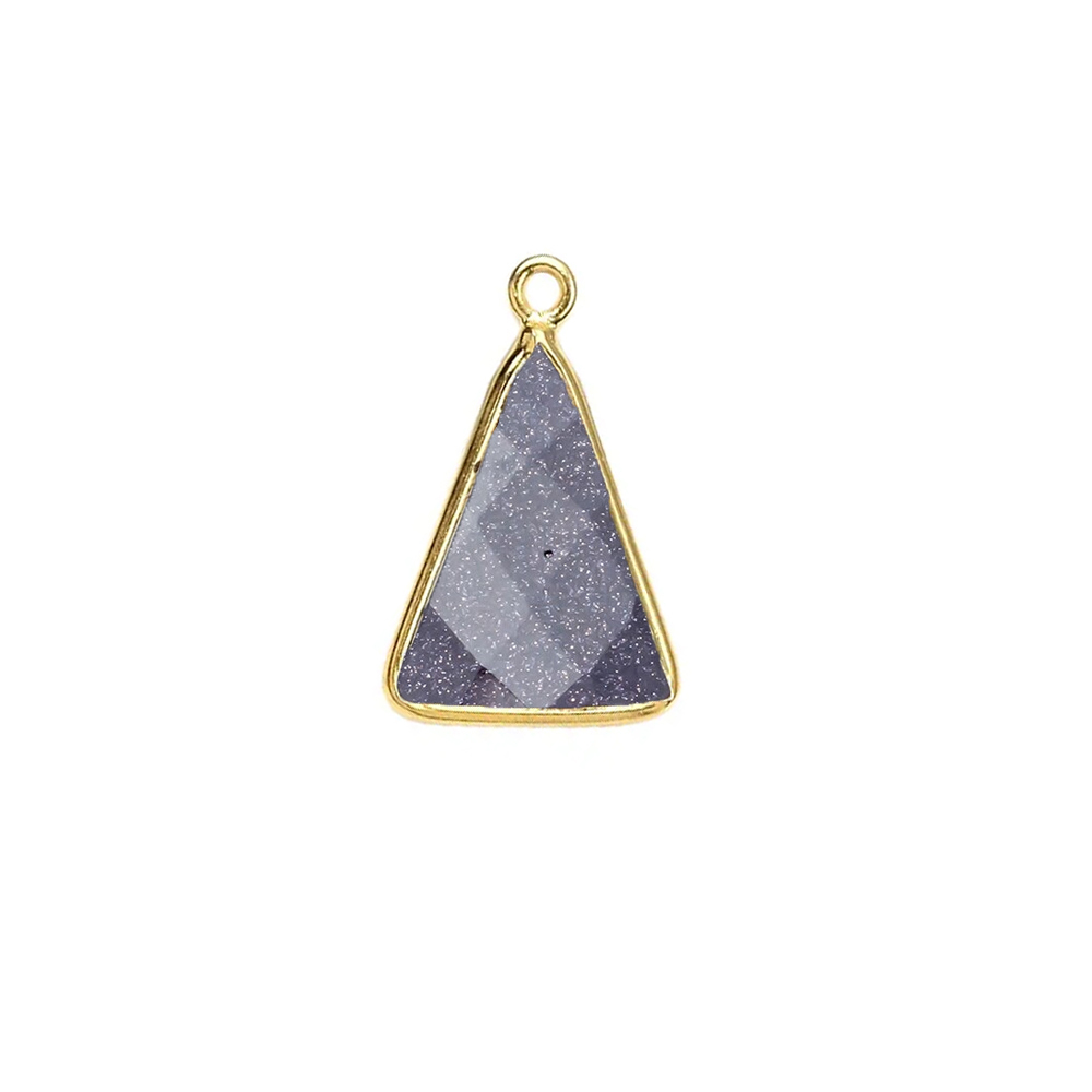 Blue Sunstone Gemstone 10x15mm Triangle Shape Gold Vermeil Bezel set Charm