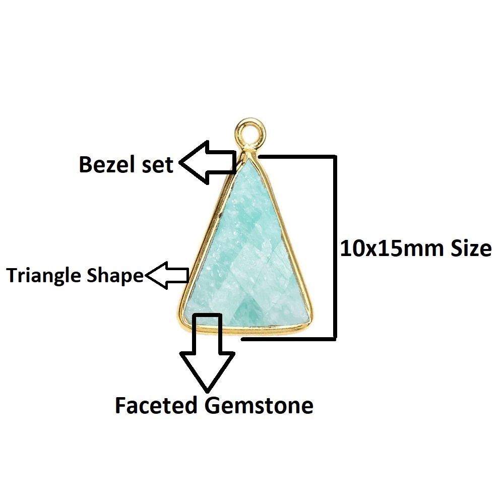 Blue Sunstone Gemstone 10x15mm Triangle Shape Gold Vermeil Bezel set Charm