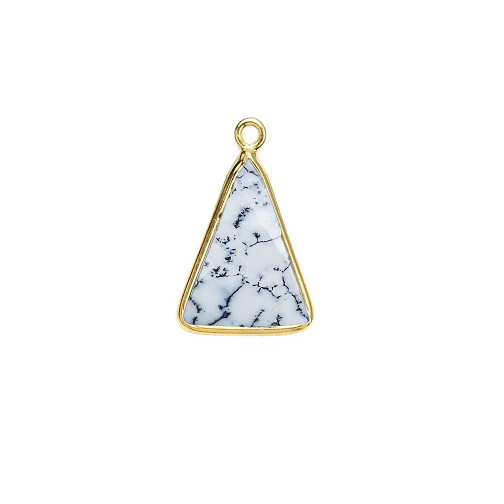 Dendrite Opal Gemstone 10x15mm Triangle Shape Gold Vermeil Bezel set Charm