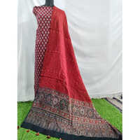 Red Ajrakh Block Print Suit Material - Attributes: Washable