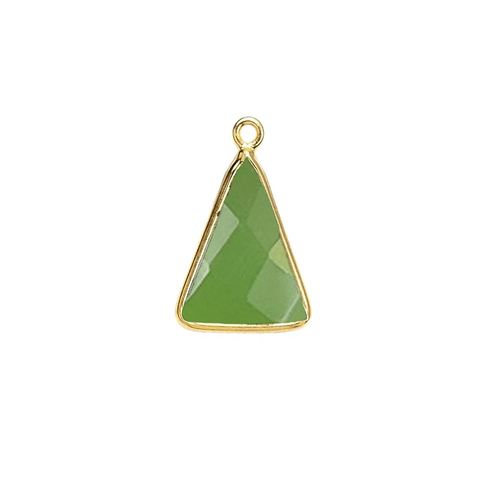 Green Chalcedony Gemstone 10x15mm Triangle Shape Gold Vermeil Bezel set Charm