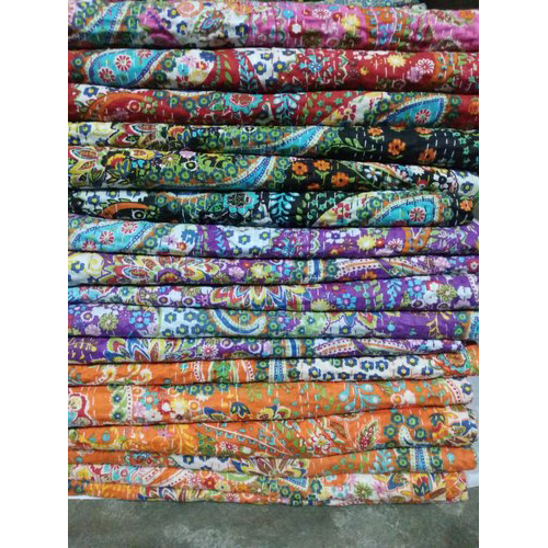 Bird Print Kantha Work Bedsheets
