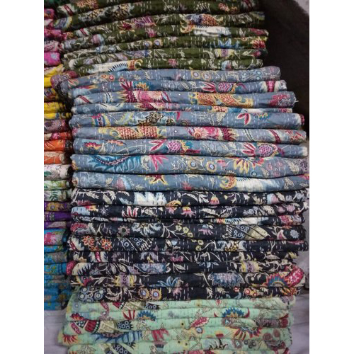 Bird Print Kantha Work Bedsheets