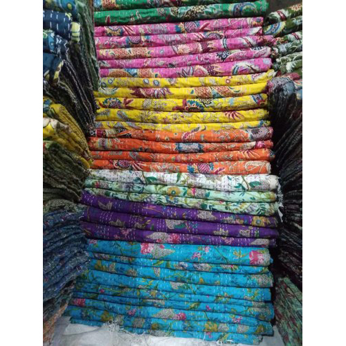 Bird Print Kantha Work Bedsheets
