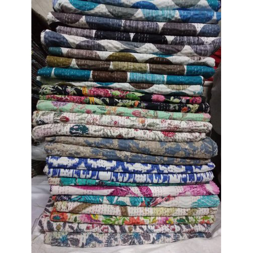 Bird Print Kantha Work Bedsheets