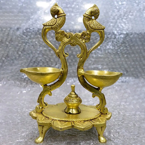 Brass Lotus Feet Traditional Lamp Puja Set