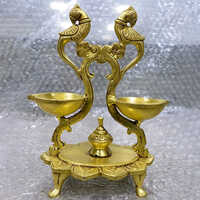 Brass Lotus Feet Traditional Lamp Puja Set