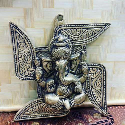 Brass Lord Ganesha With Swastik
