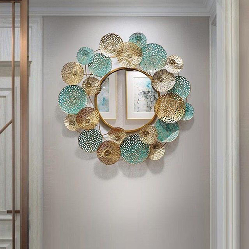 Round Hollow-out Flower Metal Wall Mirror