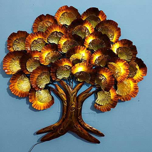 Iron Brown Decorative Tree Metal Wall Art With LED